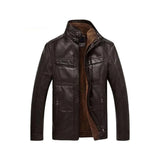 Men's Beast Genuine Leather Jacket with Shearling Lining & Stand-Up Collar