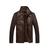 Men's Beast Genuine Leather Jacket with Shearling Lining & Stand-Up Collar