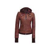 Mystique Brown Leather Bomber Jacket for Women