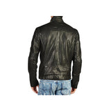 Men's Genuine Leather Biker Jacket with Removable Front & Adjustable Waist