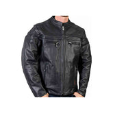 Men's Zipper Cuffs Quilted Lining Genuine Leather Moto Jacket