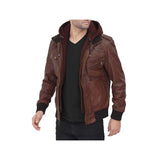 Men's Guerrilla Hooded Bomber Leather Jacket “ Genuine Leather, Removable Hood