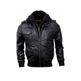 Men's Black Guerrilla Bomber Jacket “ Genuine Leather with Removable Hood