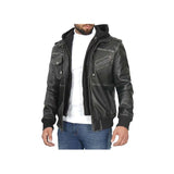 Men's Guerrilla Black Hooded Bomber Jacket “ with Removable Hood