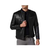 Men's Snap Collar Zipper Closure Motorcycle Jacket