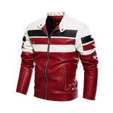 Men's Moto Striped Color Block Leather Jacket “ Premium Genuine Leather
