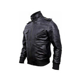 Men's Black Guerrilla Bomber Jacket “ Genuine Leather with Removable Hood