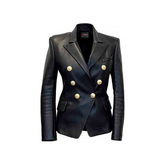 Women's Double Breasted Button Closure Leather Blazer