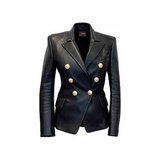 Women's Double Breasted Button Closure Leather Blazer