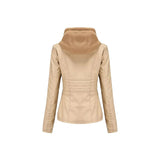 Women's Winter Leather Hooded Collar Biker Jacket