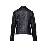 Women's Double Breasted Button Closure Leather Blazer