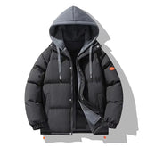 Outdoor Leisure Cotton-Padded Men Hooded Solid Color Jacket