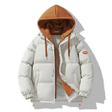 Outdoor Leisure Cotton-Padded Men Hooded Solid Color Jacket
