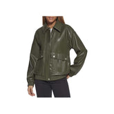 Women's Posh Green Real Leather Bomber Jacket