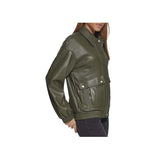 Women's Posh Green Real Leather Bomber Jacket
