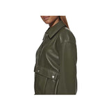 Women's Posh Green Real Leather Bomber Jacket