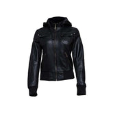 Nexus Black Leather Bomber Jacket for Women