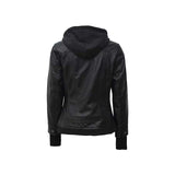 Women's Black Genuine Leather Bomber Jacket With Removable Hood
