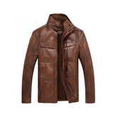 Men's Beast Genuine Leather Jacket with Shearling Lining & Stand-Up Collar