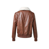 Women's Brown Leather Fur Collar Bomber Jacket