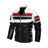 Men's Moto Striped Color Block Leather Jacket “ Premium Genuine Leather
