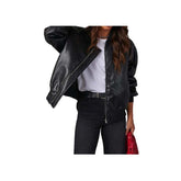 Women's Black Genuine Leather Bomber Jacket