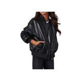 Women's Black Genuine Leather Bomber Jacket