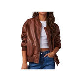 Women's Genuine Brown Leather Bomber Jacket