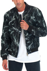 Men's Bolt Print Bomber Jacket “ Windbreaker with Zipper Closure