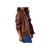 Women's Genuine Brown Leather Bomber Jacket