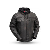 Men's Dutch Leather Removable Hood Original Biker Jacket