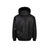Men's Croc Print Bomber Jacket “ Genuine Leather with Ribbed Cuffs and Waist