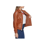 Women's Brown Genuine Leather Bomber Jacket