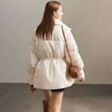 AMII Minimalist Duck Down Puffer Coat - Lightweight, Stand Collar, Lapel