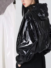 Women's Shiny Faux Leather Hooded Flight Jacket