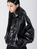 Women's Shiny Faux Leather Hooded Flight Jacket