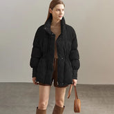 AMII Minimalist Duck Down Puffer Coat - Lightweight, Stand Collar, Lapel