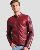 JSU Men’s Red Café Racer Jacket — Genuine Cow Leather