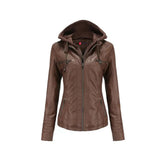 Women's Winter Leather Hooded Collar Biker Jacket