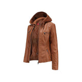 Women's Winter Leather Hooded Collar Biker Jacket