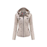Women's Winter Leather Hooded Collar Biker Jacket