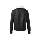 Women's Fur Collar Black Leather Bomber Jacket