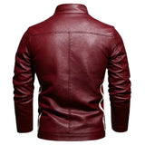 Men’s Red Biker Leather Jacket - Slim Fit Moto Style with Racing Stripes