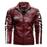 Men’s Red Biker Leather Jacket - Slim Fit Moto Style with Racing Stripes