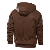 Marziano Leather Jacket - Saddle Brown PU Leather with Removable Hoodie