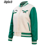 Cream & Green Eagles-Inspired Retro Varsity Jacket - Wool & Leather Letterman Style for Men & Women