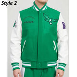 Cream & Green Eagles-Inspired Retro Varsity Jacket - Wool & Leather Letterman Style for Men & Women