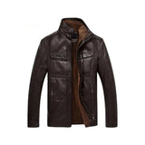 Men's Beast Genuine Leather Jacket with Shearling Lining & Stand-Up Collar