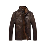 Men's Beast Genuine Leather Jacket with Shearling Lining & Stand-Up Collar
