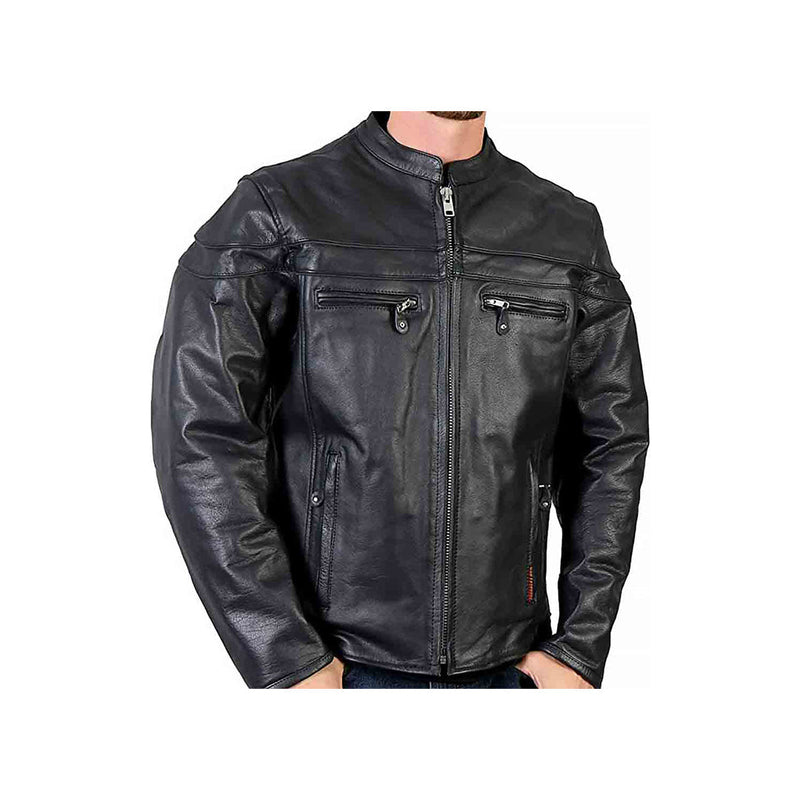 Men's Zipper Cuffs Quilted Lining Genuine Leather Moto Jacket